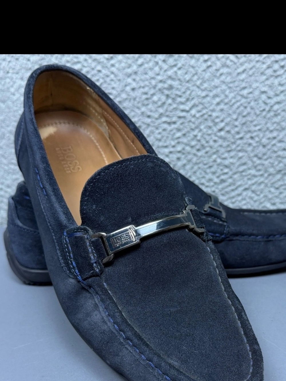 HUGO BOSS Men's Navy Suede Bit Loafers